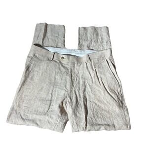 Tre Vero Mens Old Money 100% Linen Minimalist Pants 36x32 Beige Straight Leg